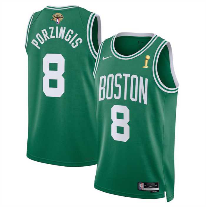 Mens Boston Celtics #8 Kristaps Porzingis Kelly Green 2024 Finals Champions Icon Edition Stitched Basketball Jersey Dzhi->->NBA Jersey